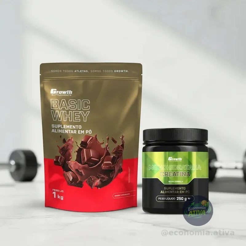 Kit Growth: Whey Protein Basic Chocolate 1kg + Creatina Monohidratada 250g