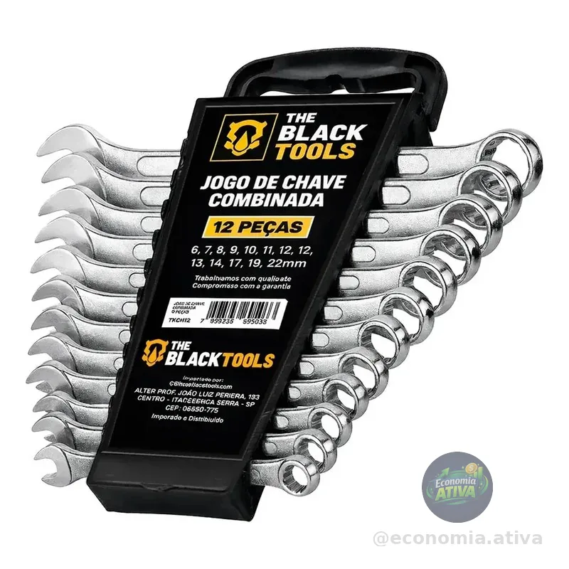 Jogo De Chave Boca E Estrela Combinada 12 Pçs Aço 6-22 Mm Cromada Profissional Tkch12 The Black Tools Prateado