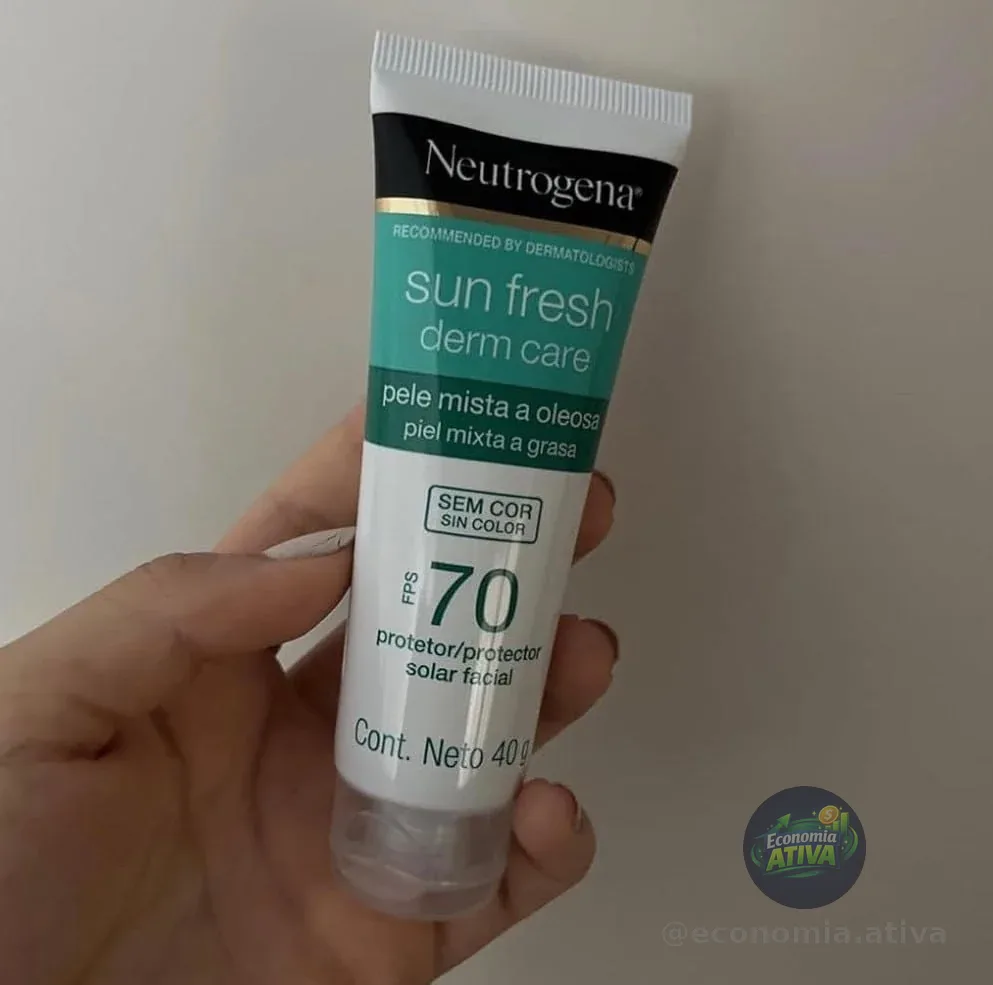 Neutrogena Sun Fresh Protetor Solar Facial Derm Care, Pele Oleosa, Sem Cor, FPS 70, 40g