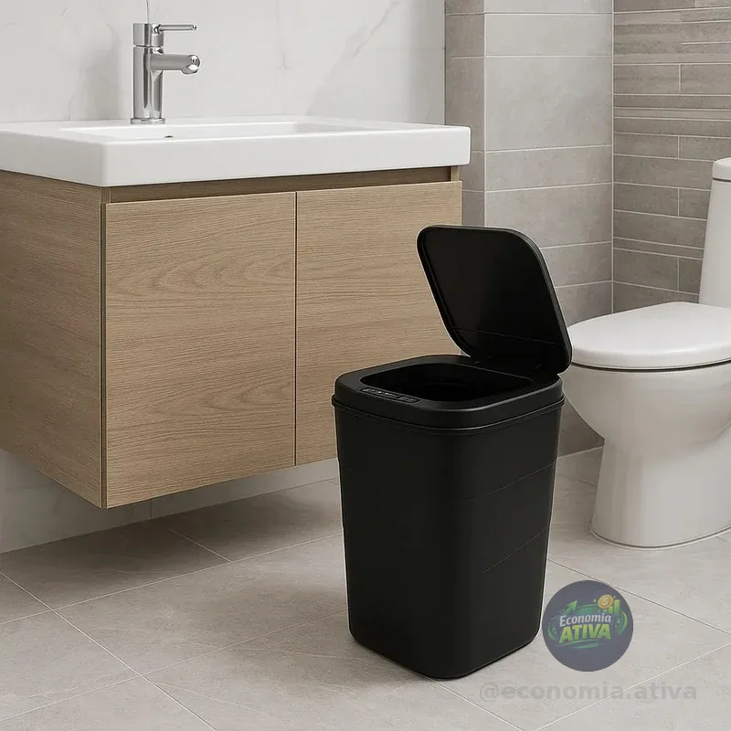 Lixeira Antiodor Com Sensor Inteligente Abre Fácil Cesto 17l Preto