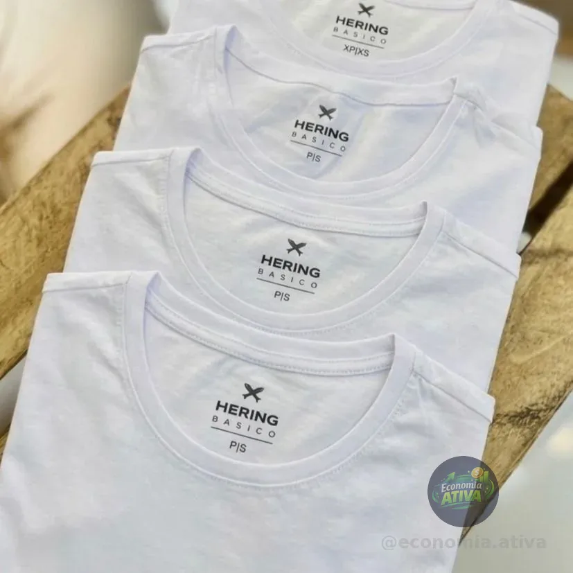 Kit 5 Camisetas Feminina Manga Curta Branca Hering