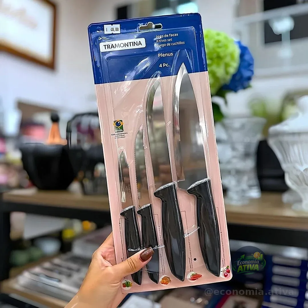 Tramontina JOGO FACAS INOX 4PC PLENUS PRE, Preto