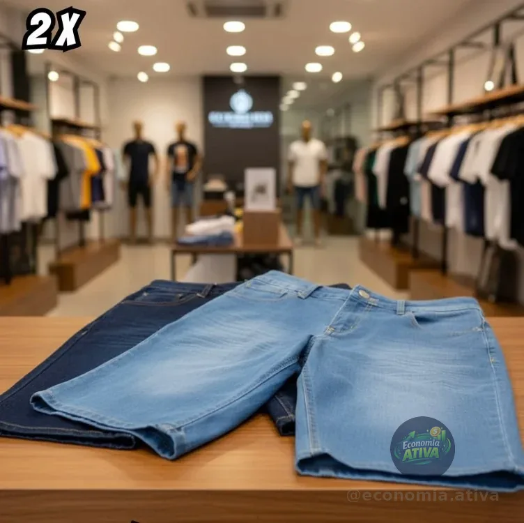 Kit 2 Bermudas Masculinas Jeans C\ Lycra Slim Fit