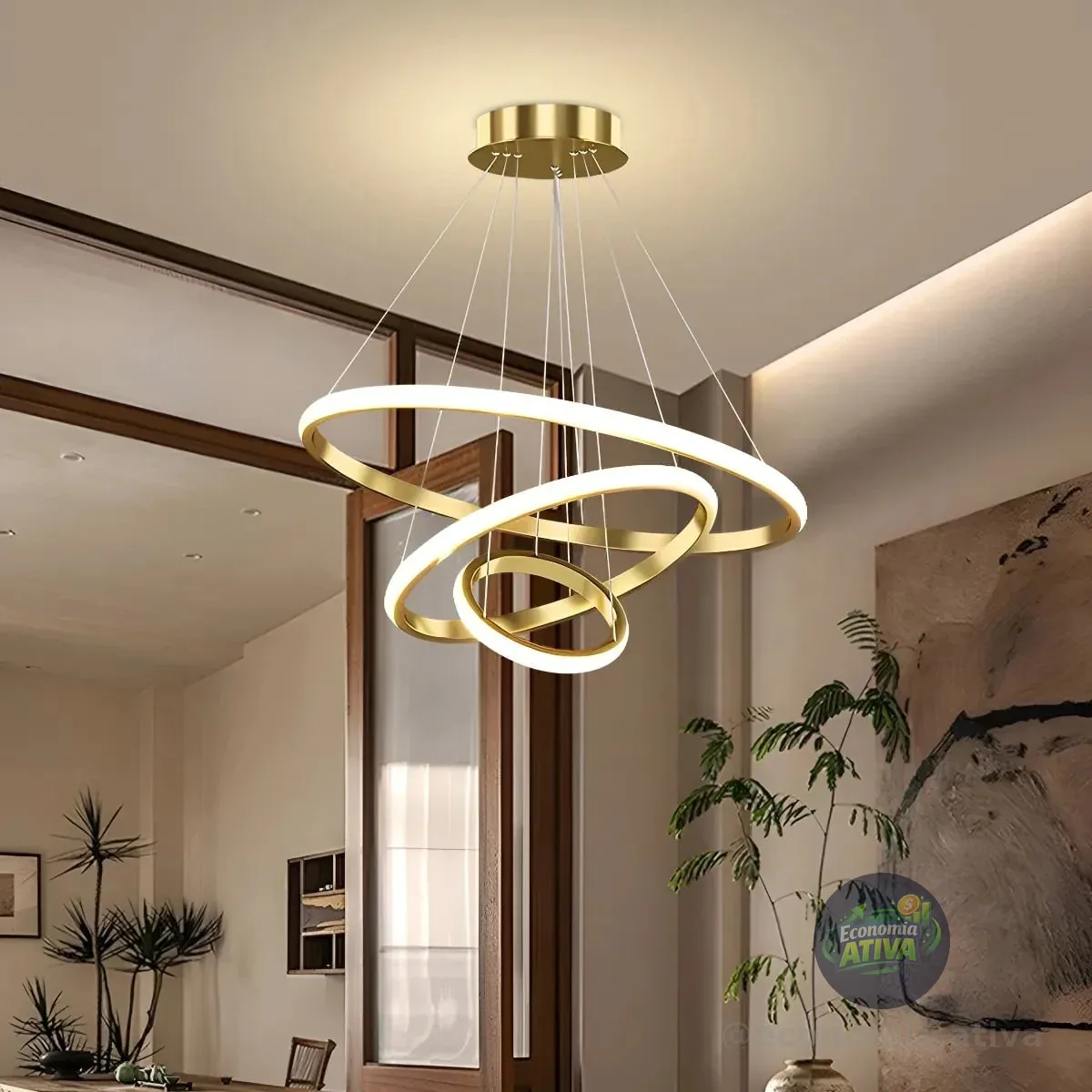 Lustre Led Sala Moderno 60w, 3 Arcos Pendente Luminária Teto