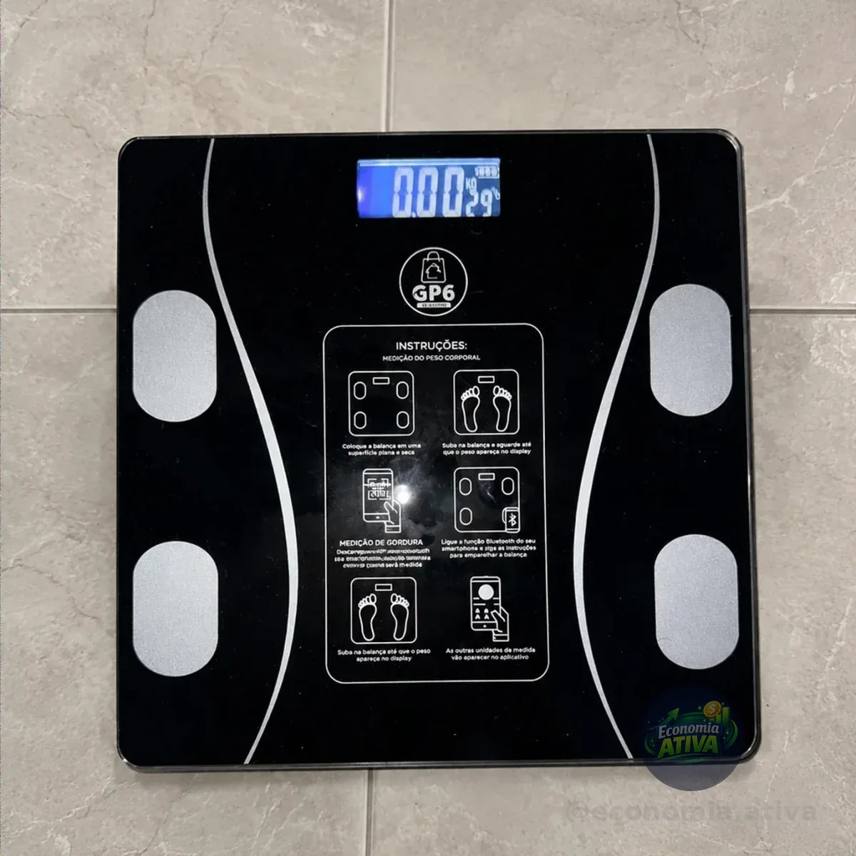 Balança Digital Bioimpedância Bluetooth Corporal Aparelho Alta Capacidade App Gratuito Para Android E Para Ios Cor Preto Balança De Banheiro Academia Carinho Na Barriga