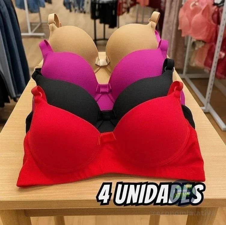 Kit 4 Sutiãs Com Bojo Alça Reforçada Cores Lisas Revenda