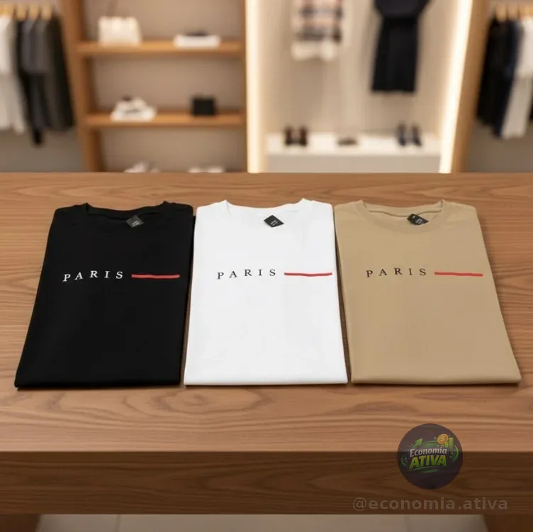 Kit 3 Camisetas Paris Masculinas Luxo Camisa Algodão Premium