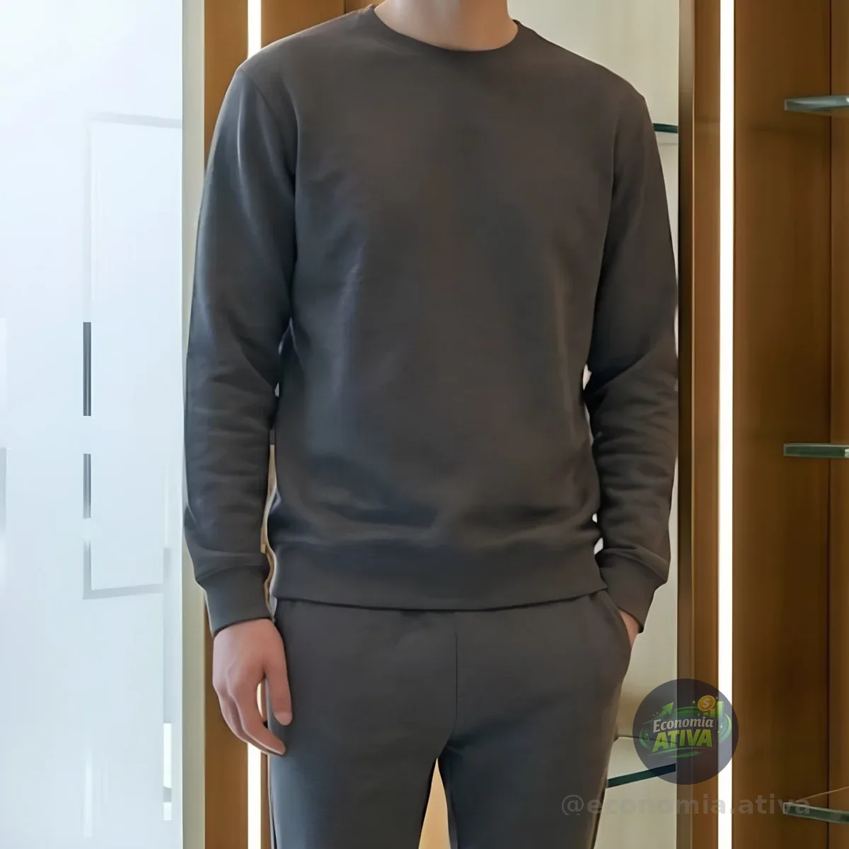 Moletom Masculino Leve Gola Careca Polo Wear Mescla Escuro