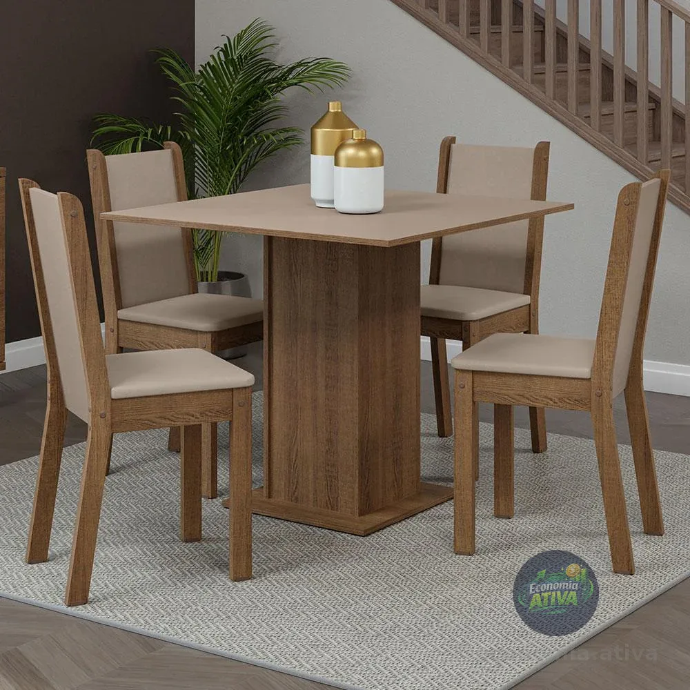 Conjunto Sala de Jantar Mesa 4 Cadeiras Bege Briana Madesa