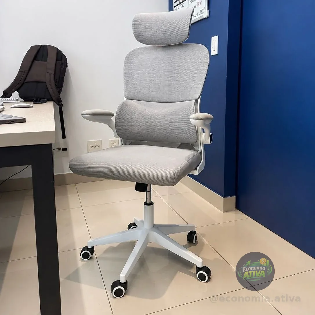 Cadeira Escritório Ergonômica Python Fly B07 Cinza Com Suporte Lombar