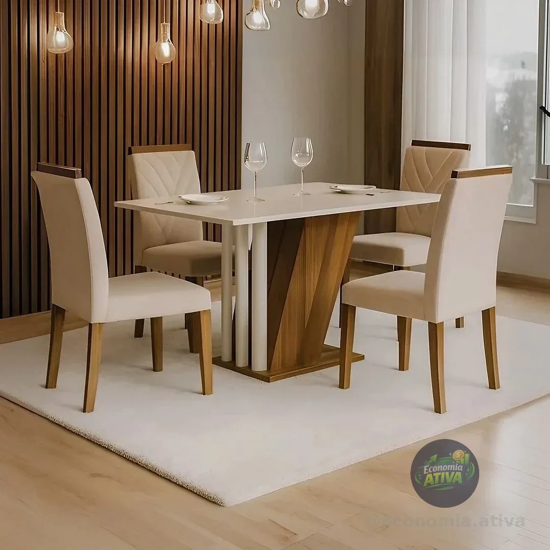 Conjunto sala de jantar Yescasa Miami + 4 cadeiras desenho veludo mesa