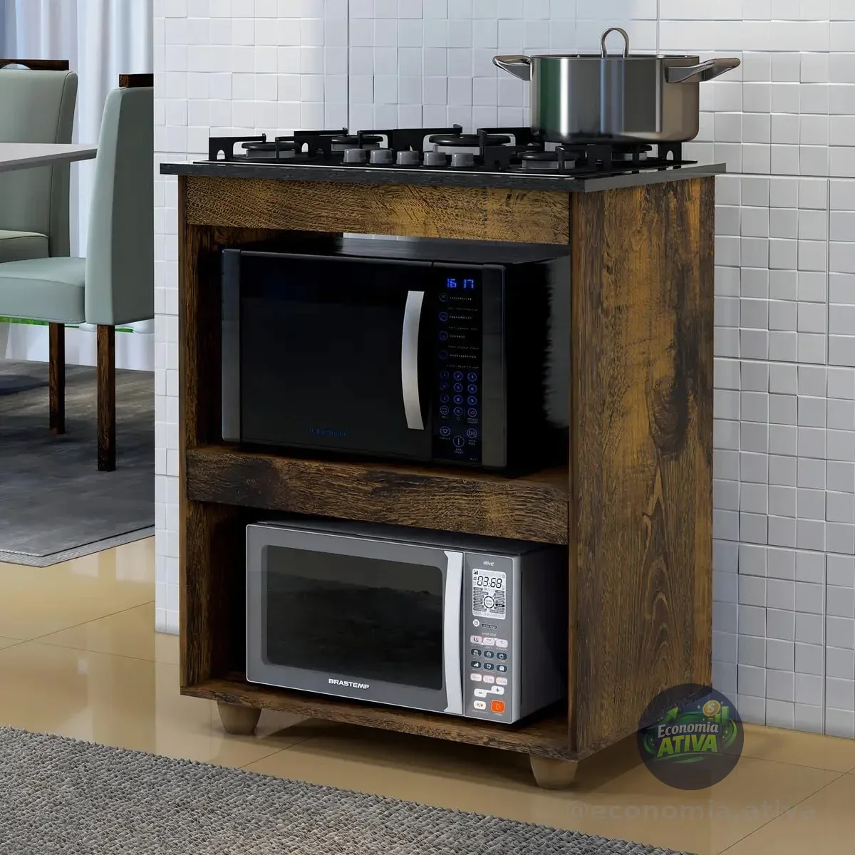 Balcão de Cozinha Turim 5 Bocas Kaiki Ypê com Recorte para Cooktop