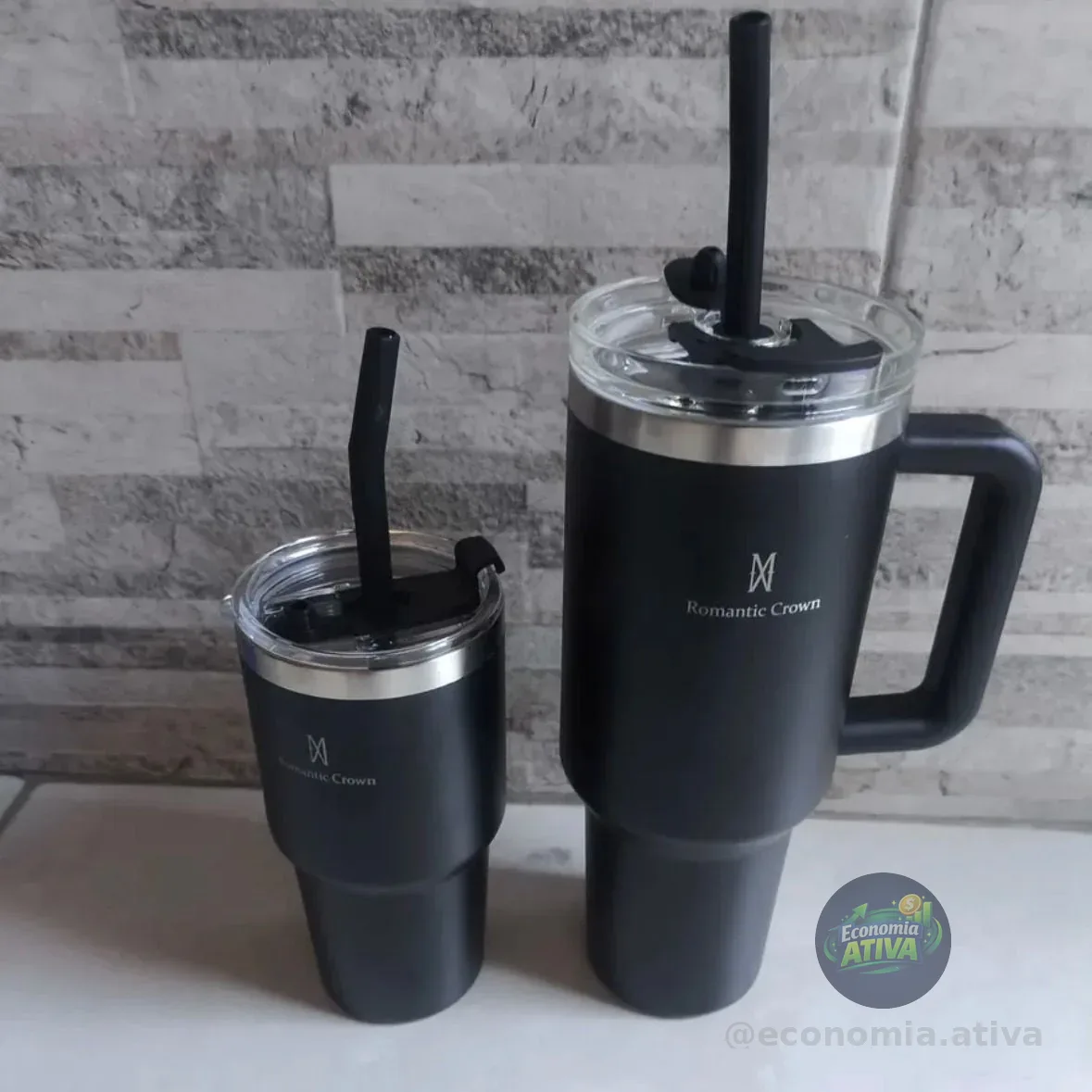 Kit Copo Térmica Inox 1200ml & 600ml Com Tampa E Inox Canudo