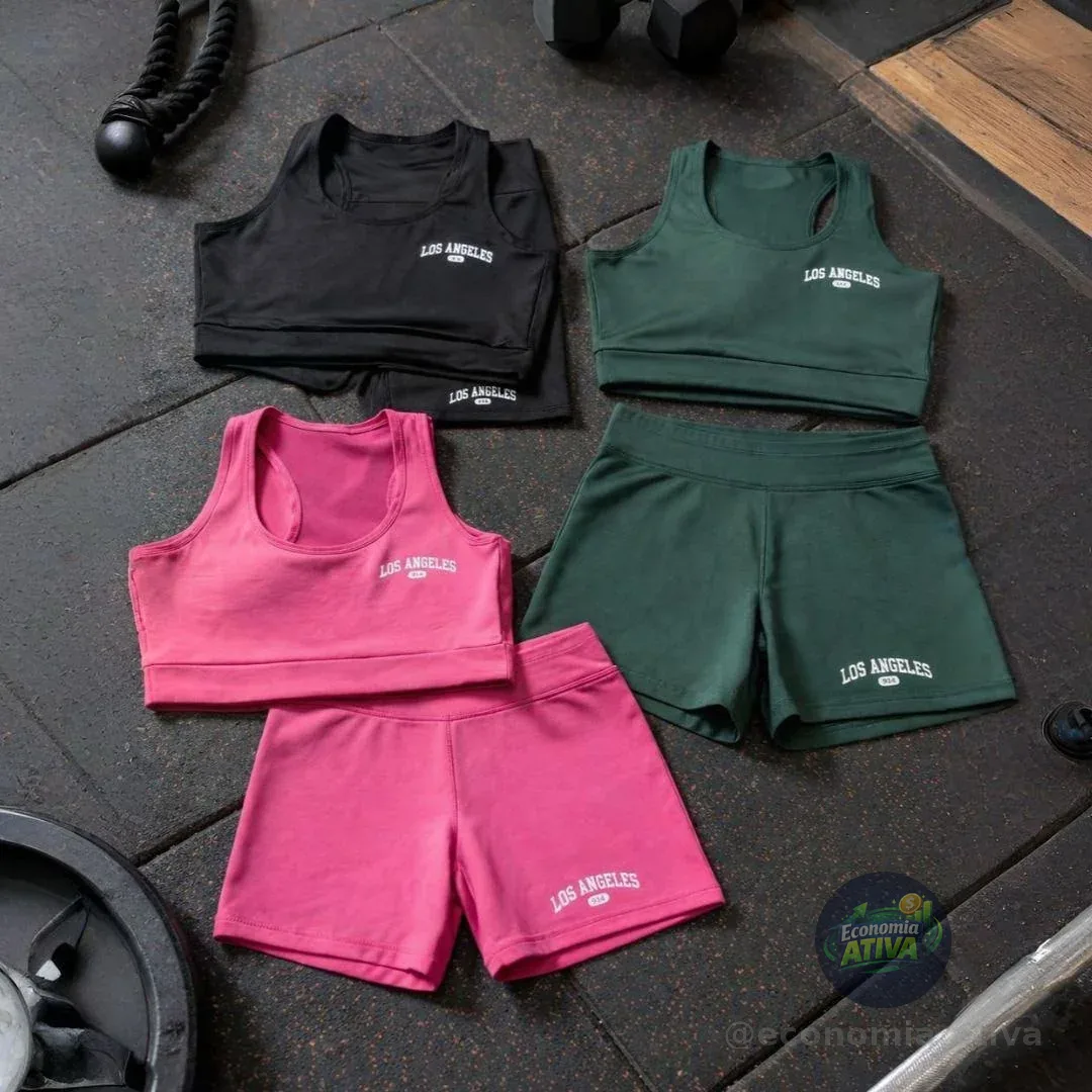 Kit 3 Conjunto Top Shorts Feminino Los Angeles Fitness