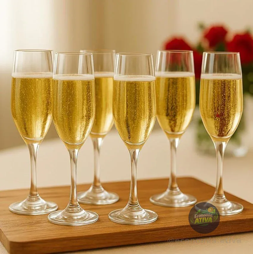 Taças de Champanhe em Vidro Luxo 190ml – Jogo com 6 Unidades