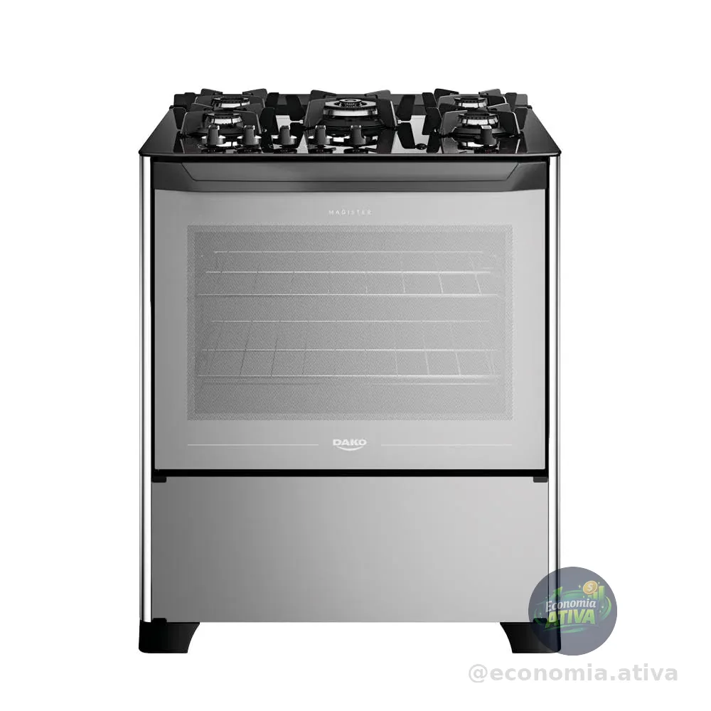Fogão 5 bocas Dako Magister Style com Mesa de Vidro e Tripla Chama - Bivolt