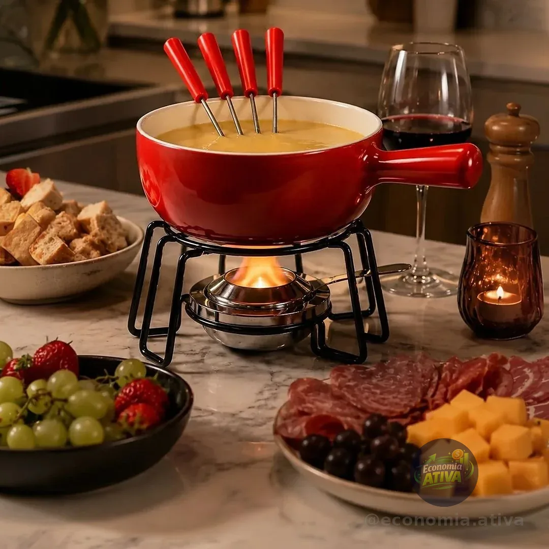 Fondue De Chocolate Queijo Jantar Romântico Inverno Luxo 8pç