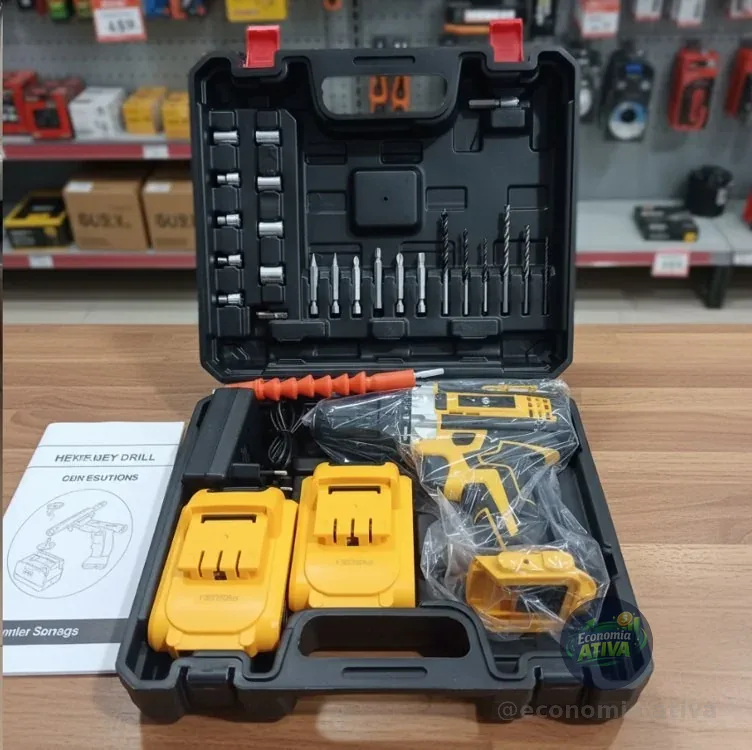 Parafusadeira Furadeira C/ 2 Baterias Maleta Kit Completo Led