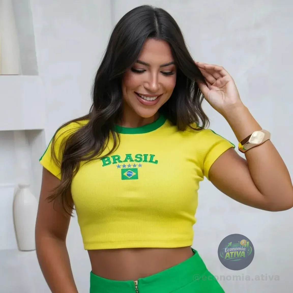 Blusa Cropped Top Brasil Copa Do Mundo Tendência Look Brazil