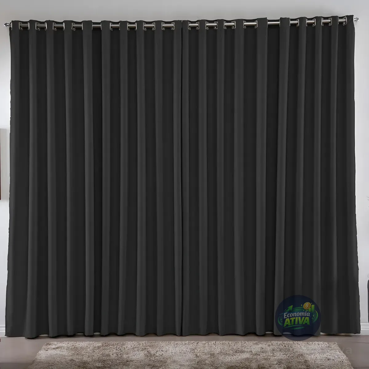Cortina 3,00 x 2,80 Metros Blackout Blecaute Preto Corta Luz