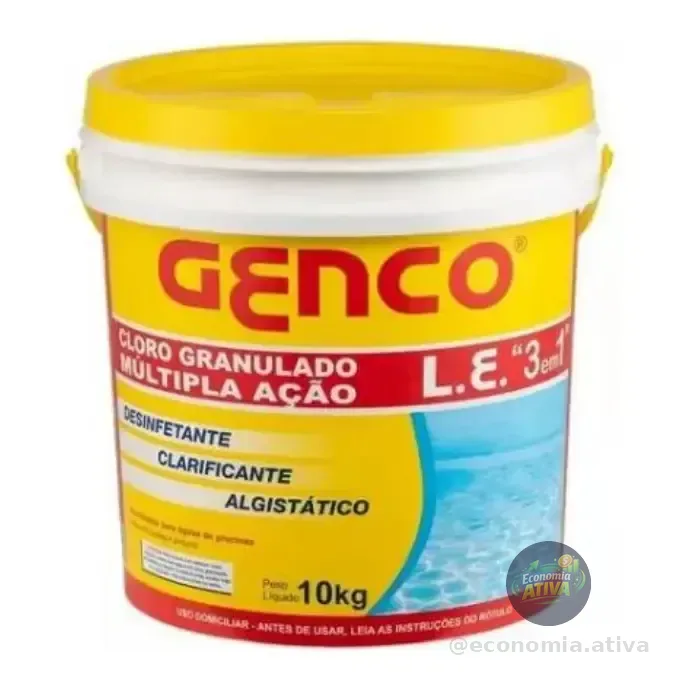 Genco 3 Em 1 Múltipla Ação Balde 10kg Cloro Para Piscina 4 Níveis De Dosagem