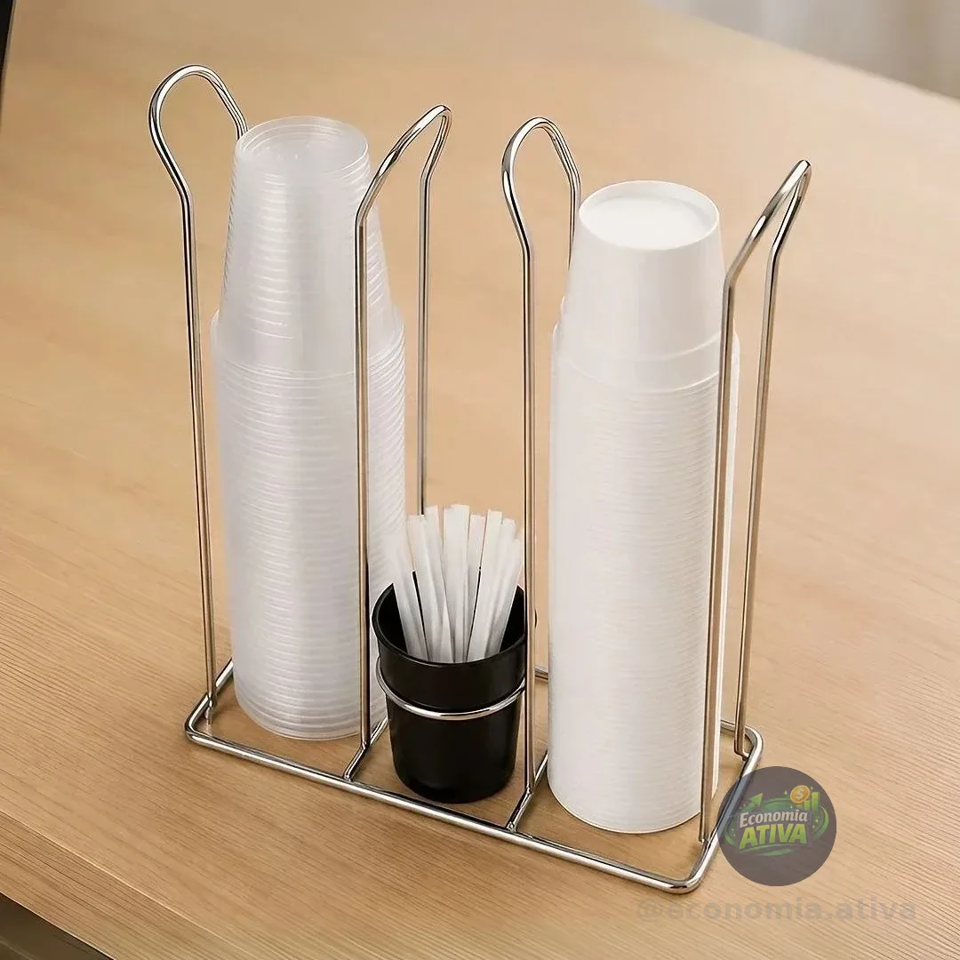 Porta Copos Descartáveis 80ml/200ml Organizador Cromado