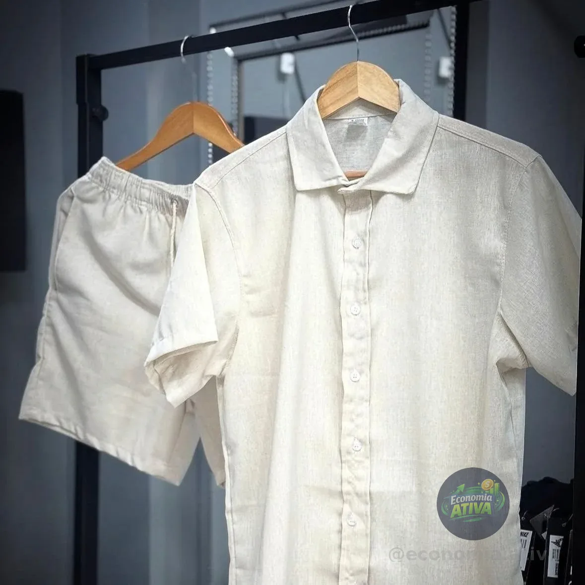 Conjunto Masculino Linho Camisa Shorts Mauricinho Com Bolso