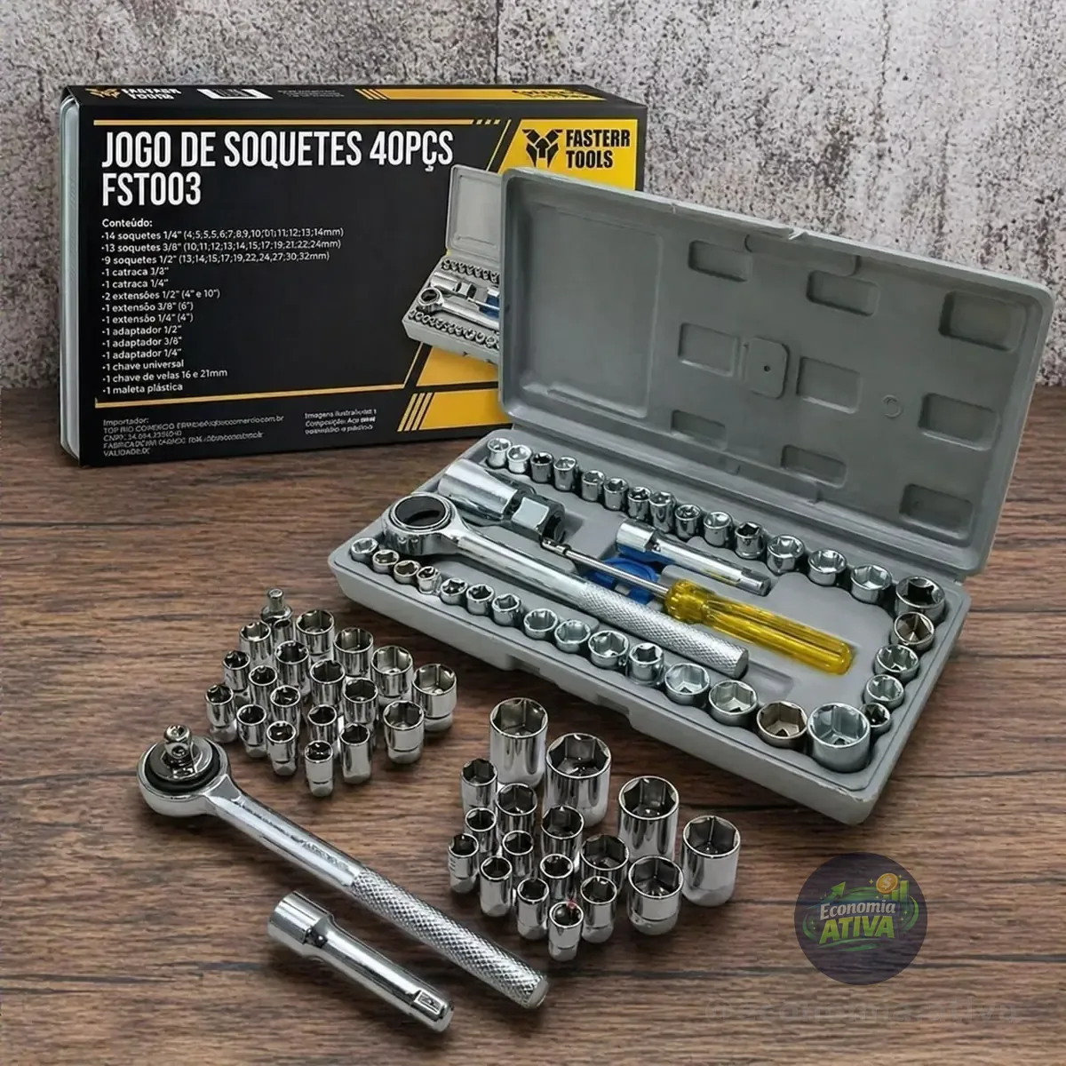 Kit Chaves Jogo Catraca Reversível Soquetes 40 Peças Maleta Fasterr