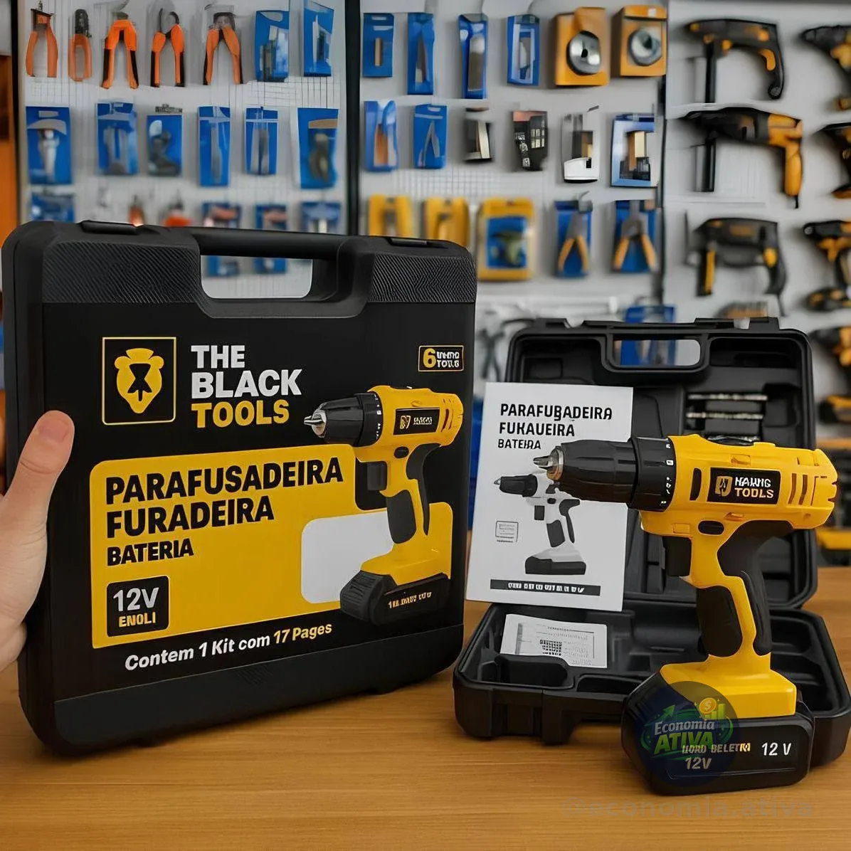 Furadeira Parafusadeira Sem Fio A Bateria Tb-12e 12v 3/8 10mm Com Maleta E Acessórios The Black Tools