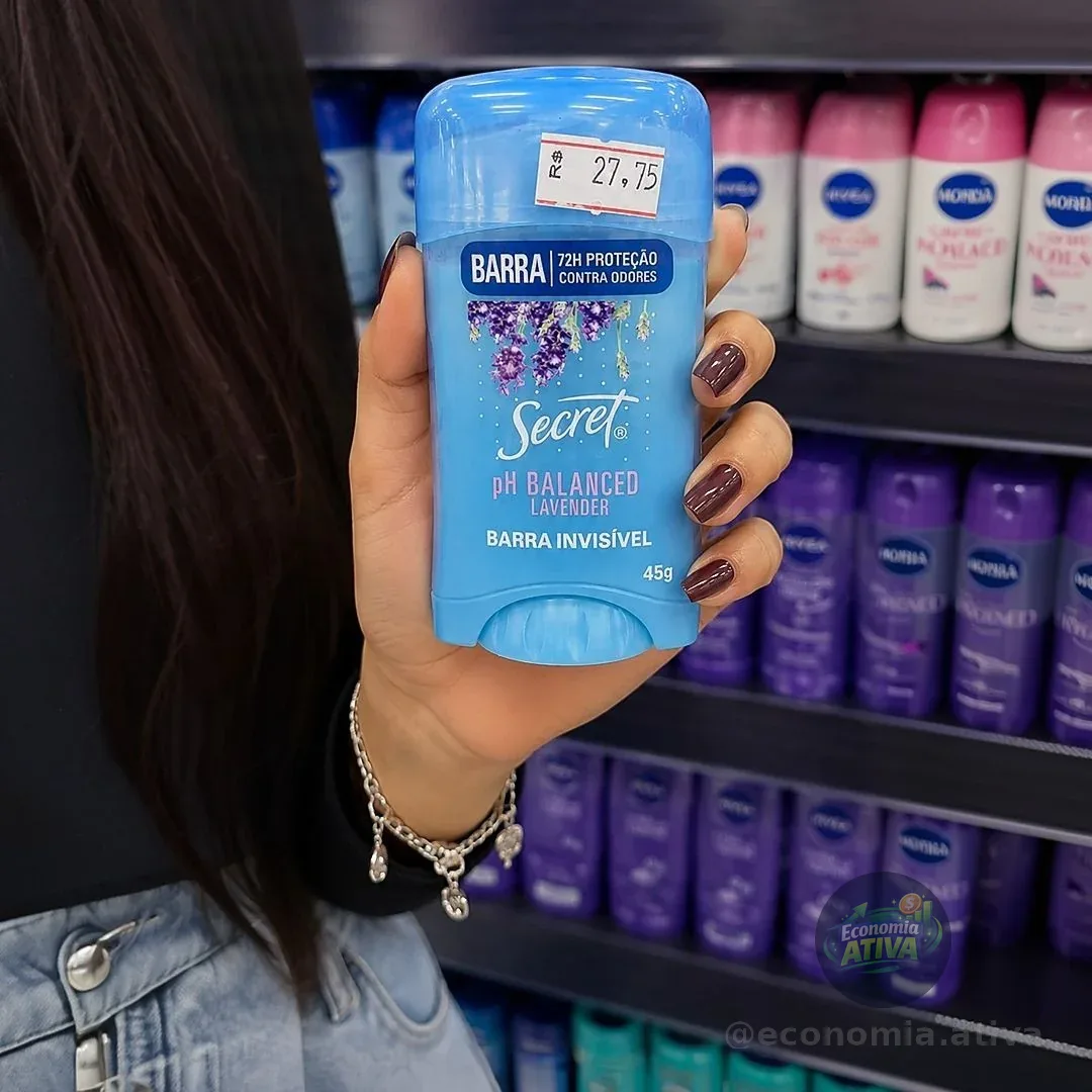 Secret Desodorante Antitranspirante em Barra Invisível pH Balanceado Lavanda 45 g