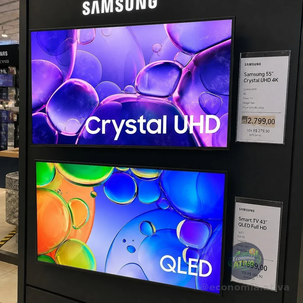 Smart TV 55" Crystal UHD 4K U8100F + Smart TV 43" QLED Full HD