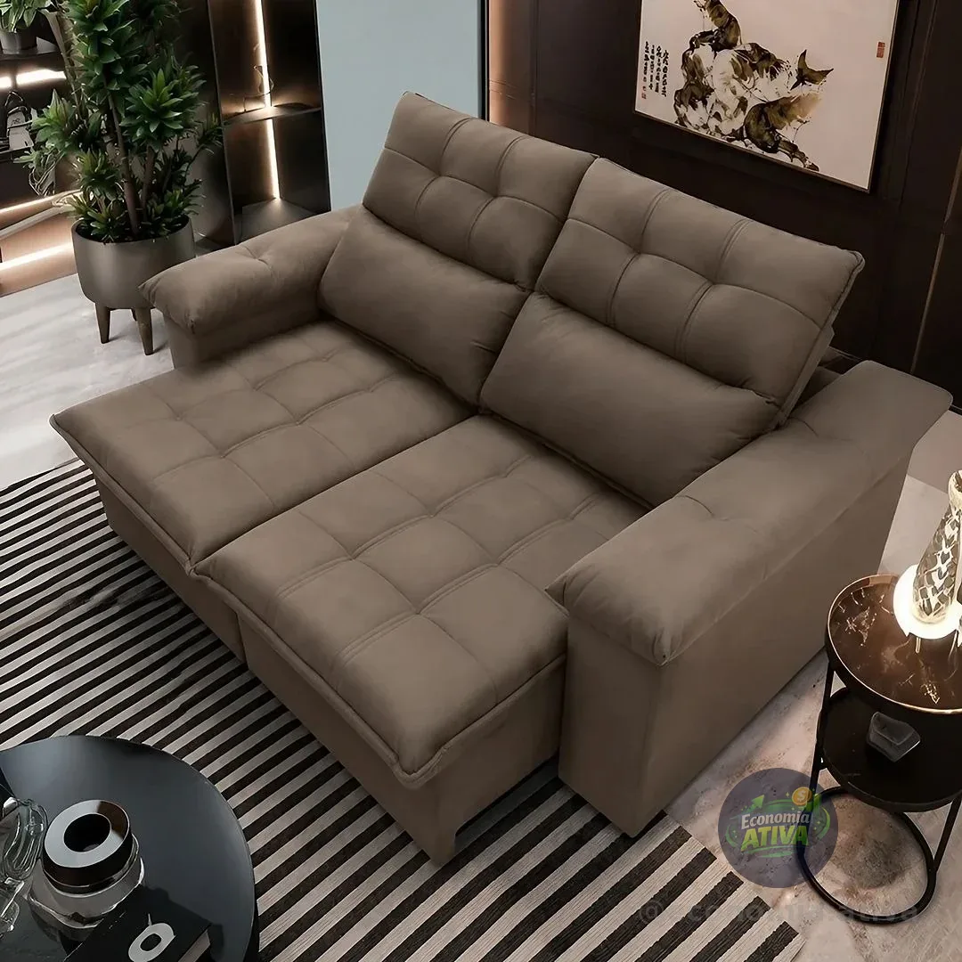 Sofá Retrátil reclinável King House Verona 1,80m Velut Tabaco Com Molas Cor Marrom claro