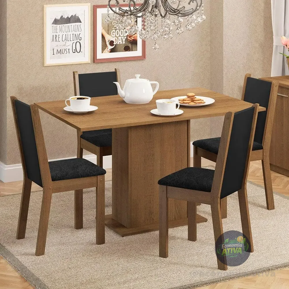 Conjunto Sala de Jantar Madesa Talita Mesa Tampo de Madeira 4 Cadeiras