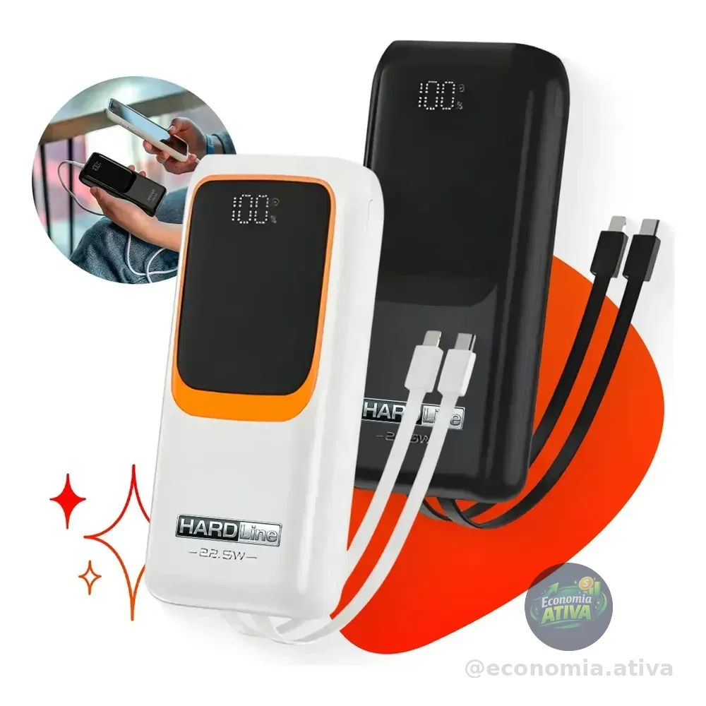 Carregador Portátil Power Bank Turbo 20000mah 22.5w Universal Para iPhone Samsung Motorlola Xiaomi Com Display Digital - Marca Hardline Preto Ou Branco Preto/branco