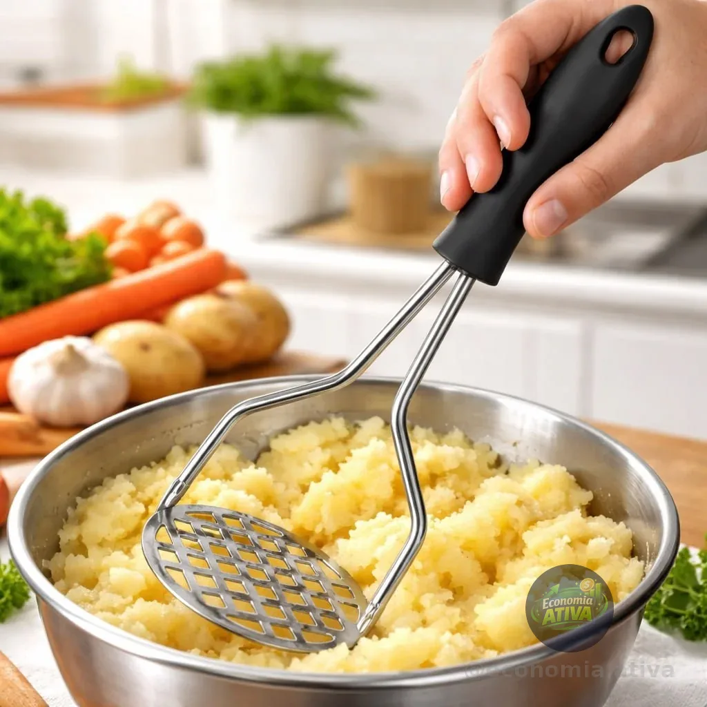 Amassador de Batata em Aço Inox 26cm Reforçado com Cabo Ergonômico Antiderrapante