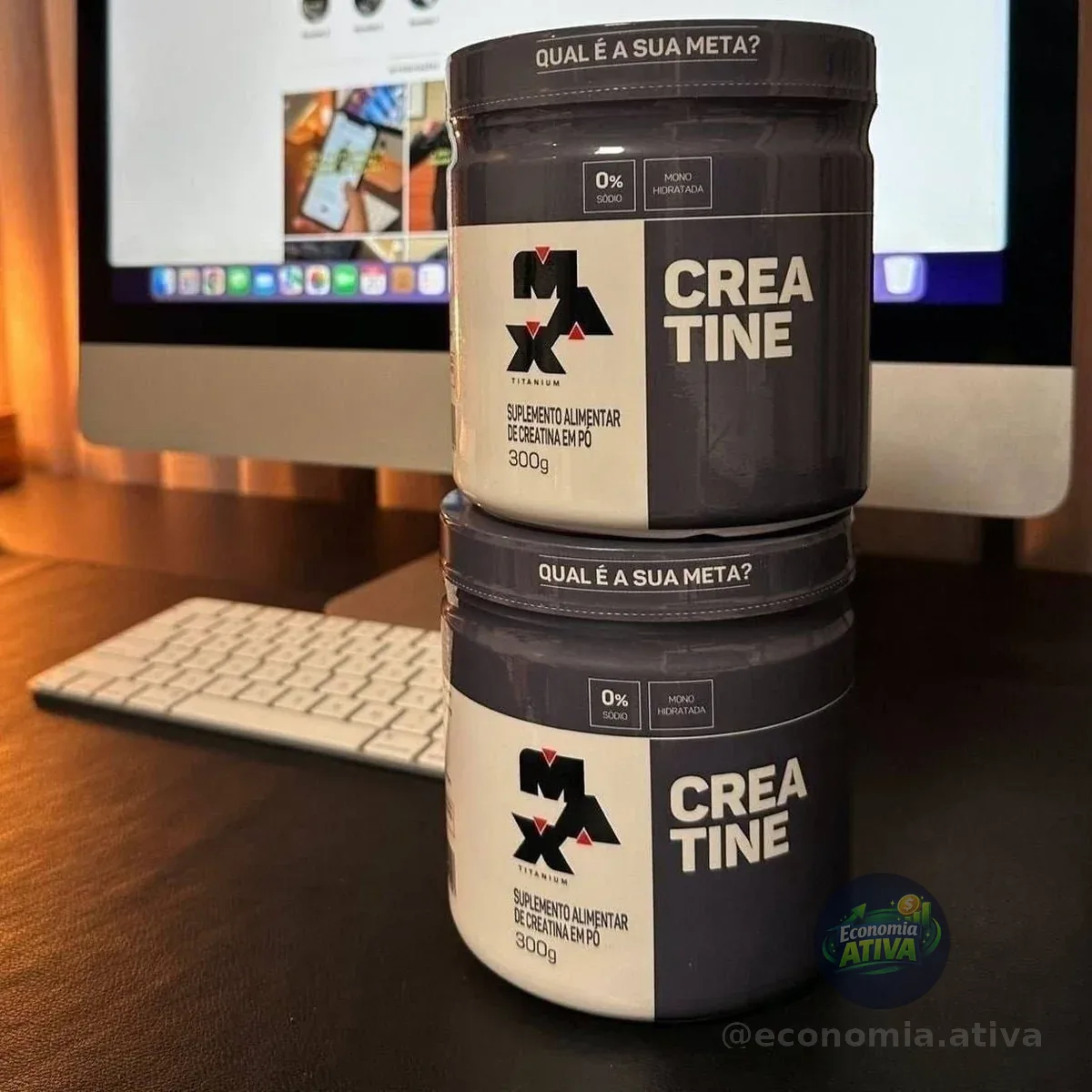 Kit 2x Creatina 300g Max Titanium Monohidratada em Pó Sem Sabor