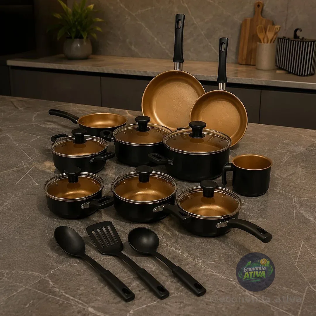 Jogo De Panelas 13 Peças Aluminio Teflon Antiaderente Com Tampas De Vidro Imperial