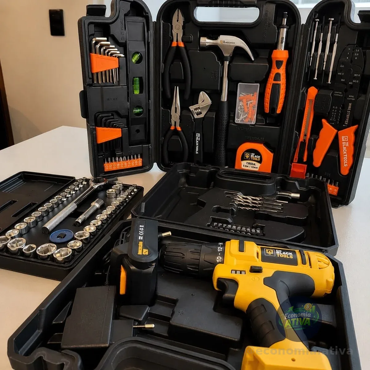 Kit Jogo Ferramentas 169 Peças Soquetes + Parafusdeira 12v