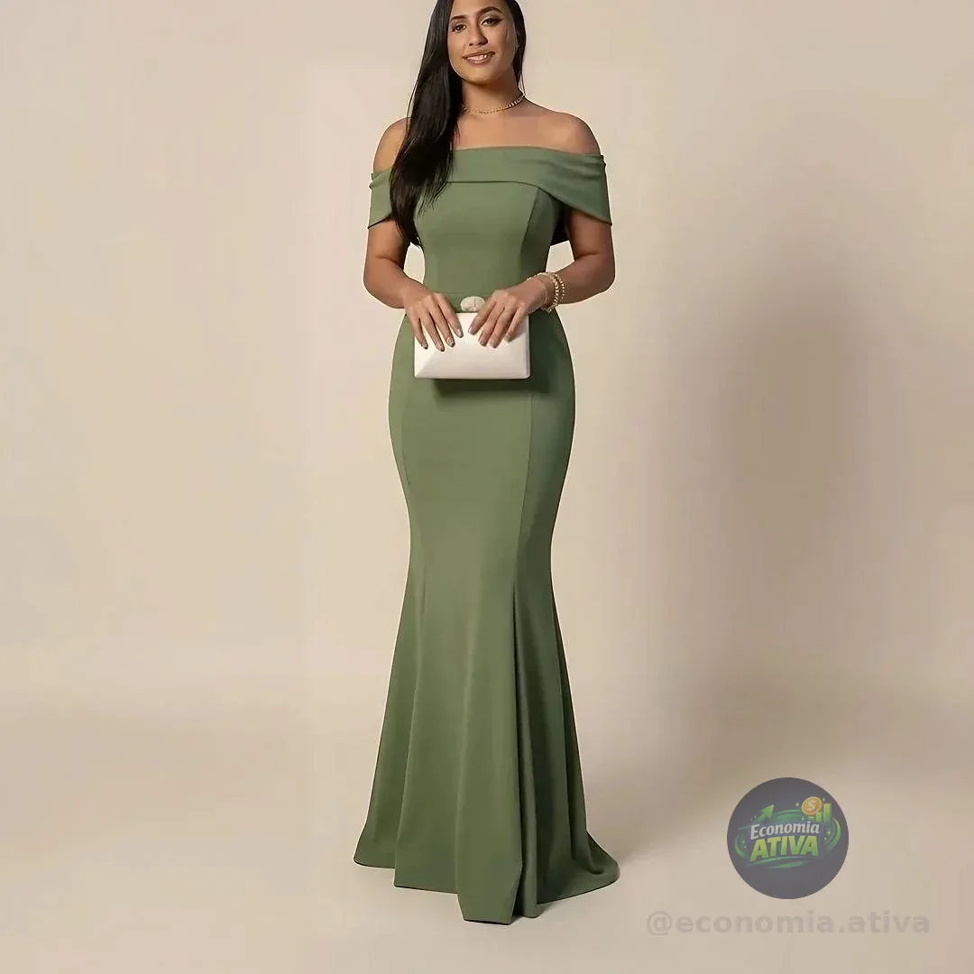Vestido Longo Ombro A Ombro Com Bojos (7 cores)