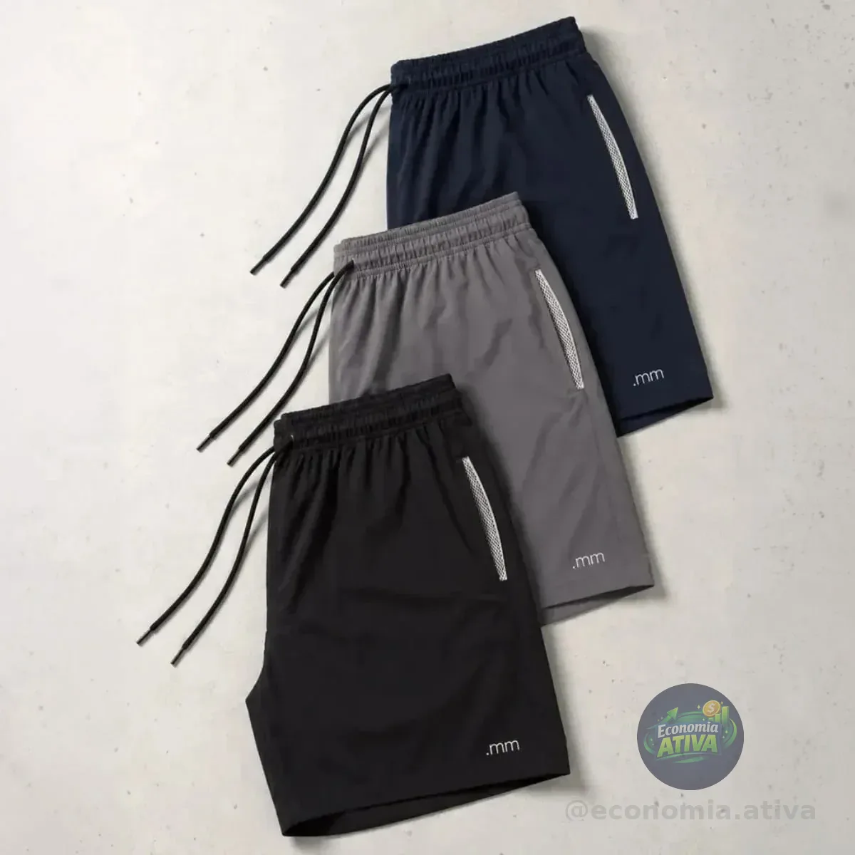 Kit 3 Bermuda Masculina Tactel Com Elastano Academia Treino