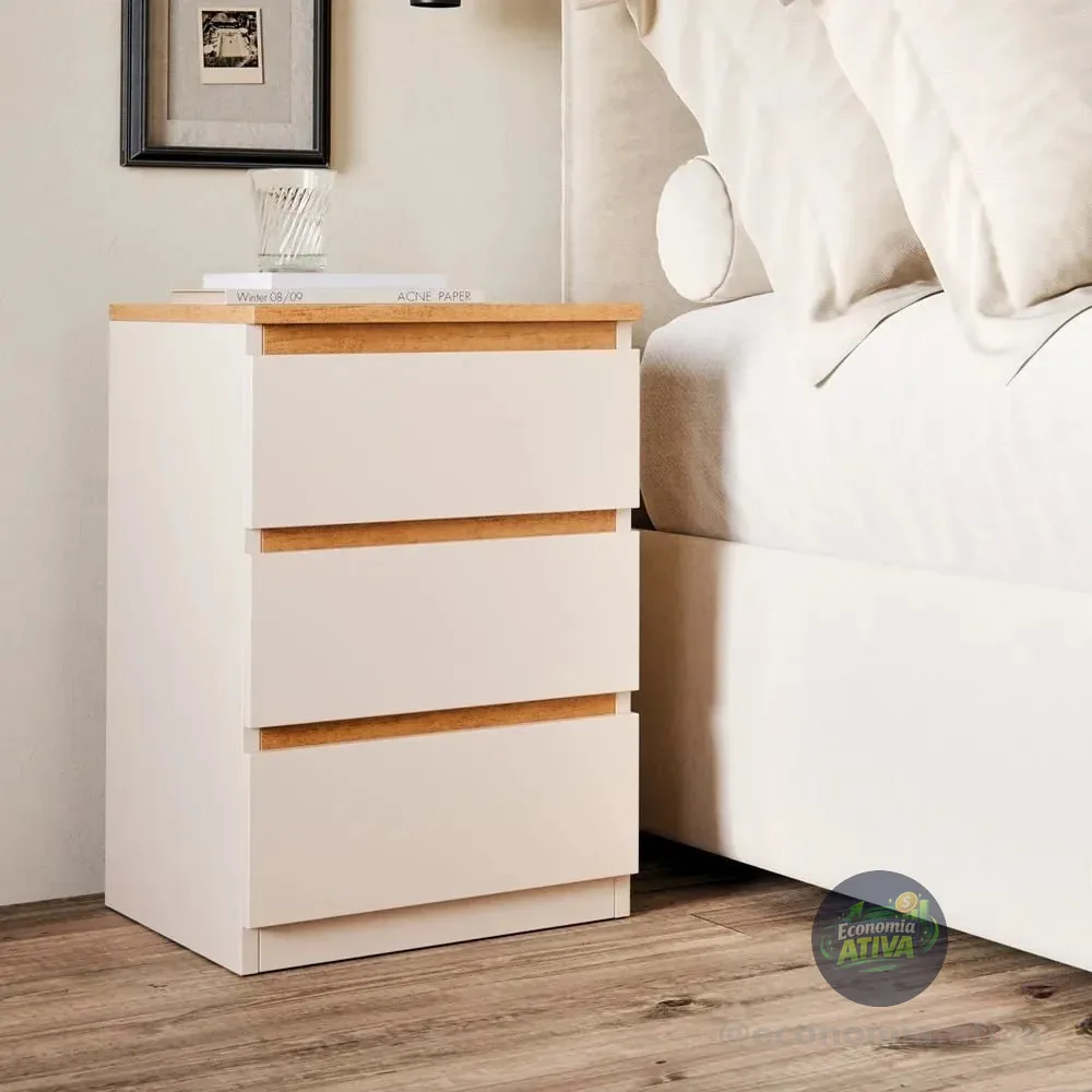 Mesa De Cabeceira Retrô Quarto Decoração 3 Gavetas - Cores