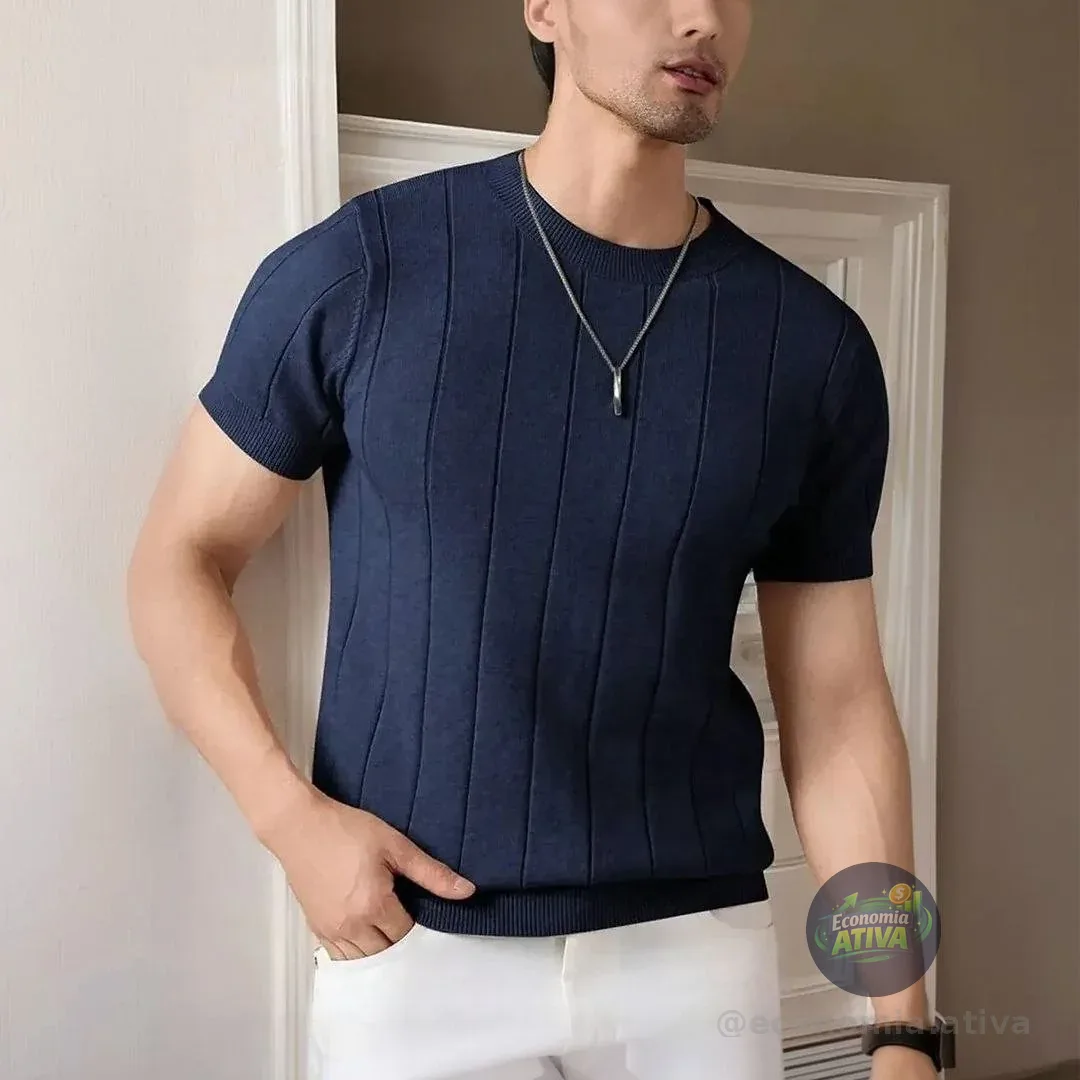 Camiseta Masculina Canelada Manga Curta Tricot (7 cores)