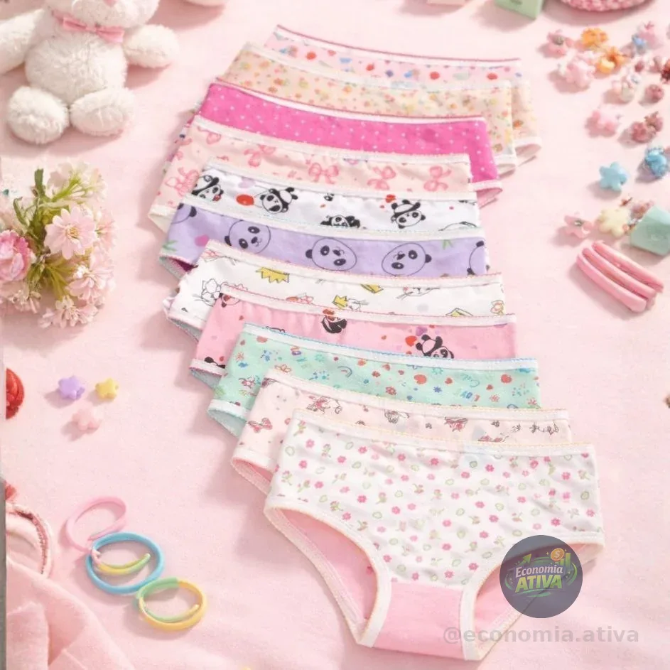 Kit 12 Calcinhas Infantil Menina Algodão Macio
