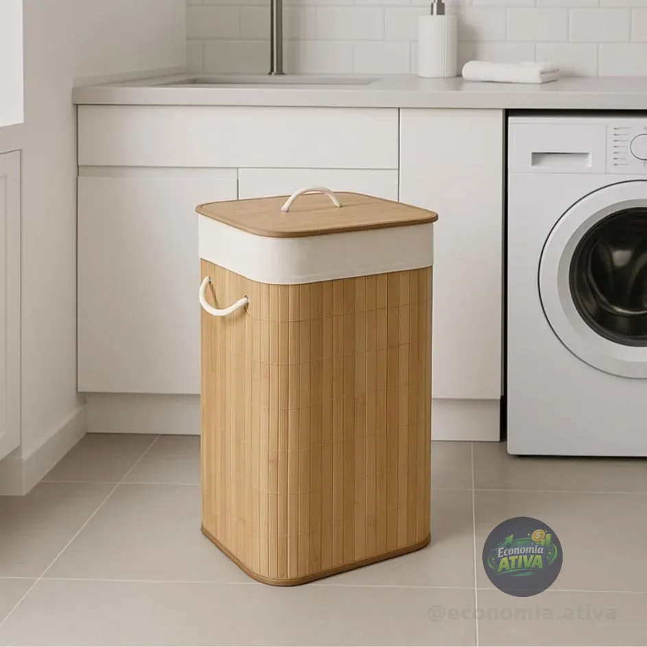 Cesto de Bambu Ecológico com tampa 65L
