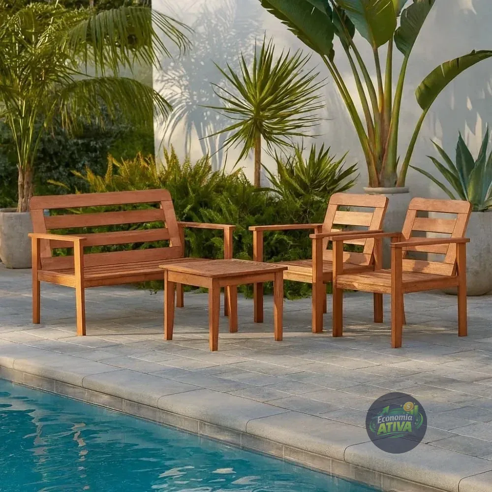 Conjunto Yescasa Jardim 1 Sofá 2 Poltronas E Mesa