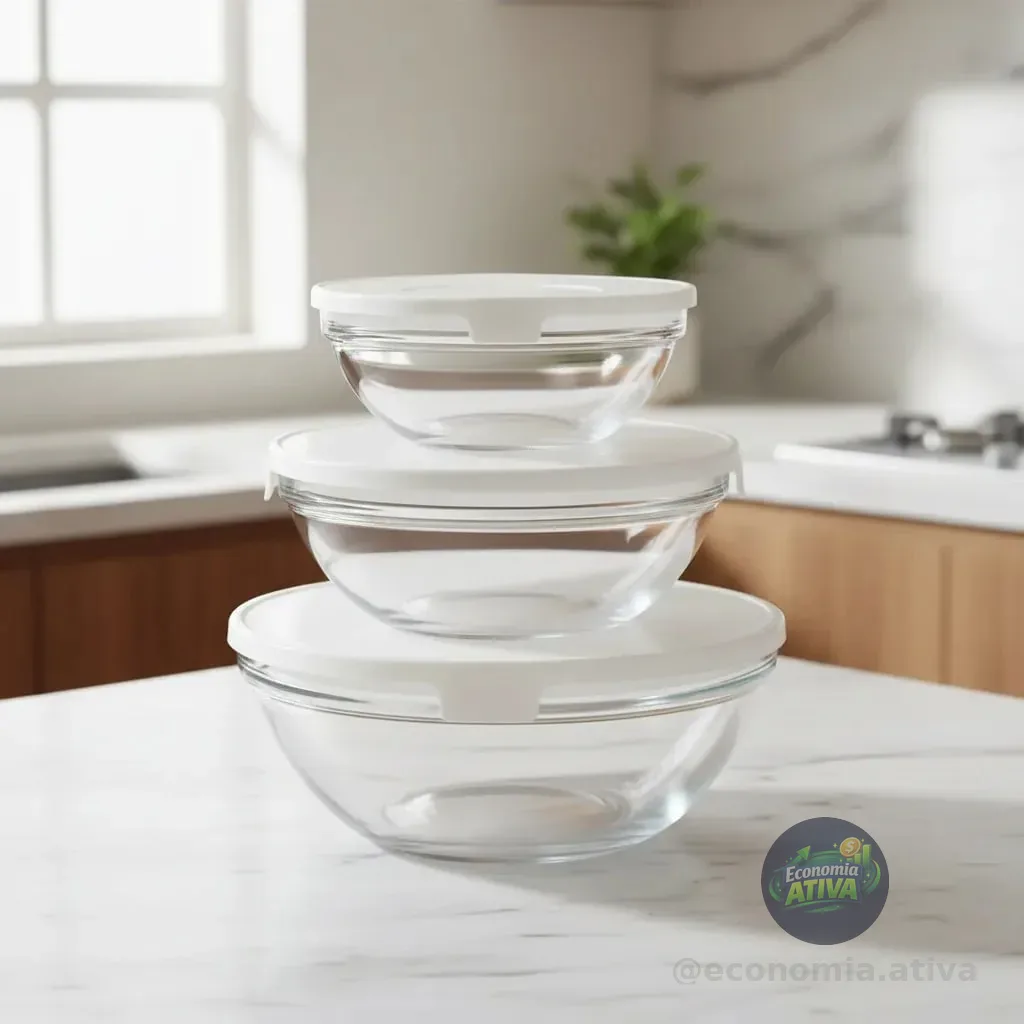 Potes De Vidro Redondos Para Alimentos Kit Com 3 Unidades