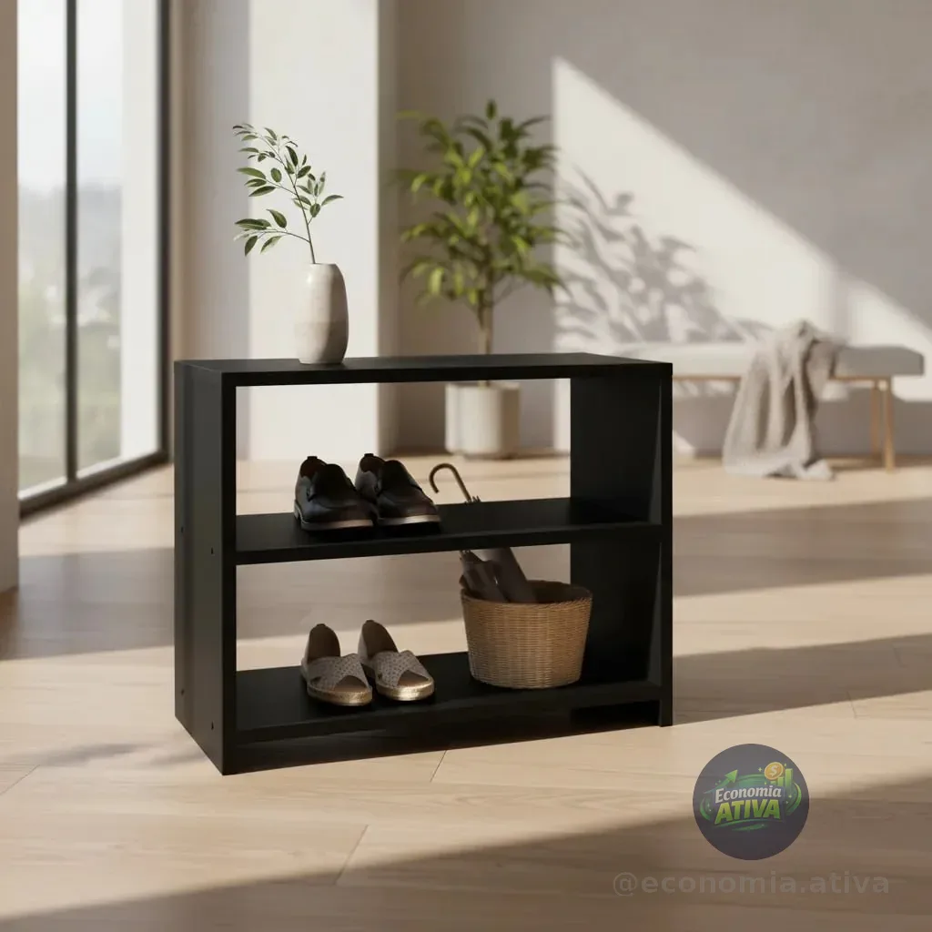 Sapateira Ibérica Preta Madeira MDP das Prateleiras 50x40x25cm