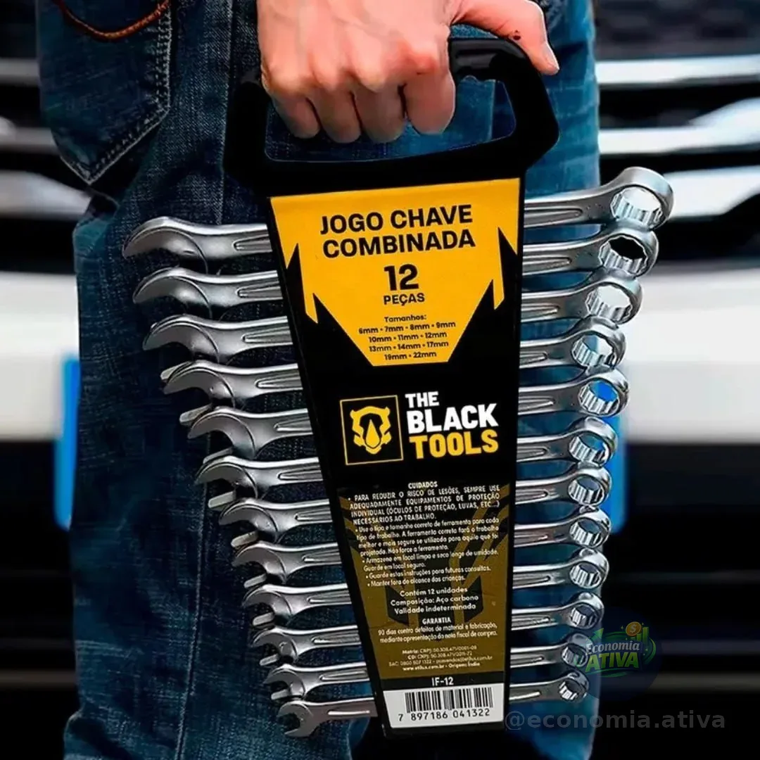 Jogo De Chave Boca E Estrela Combinada 12 Pçs Aço 6 22 Mm Cromada IF-12 The Black Tools