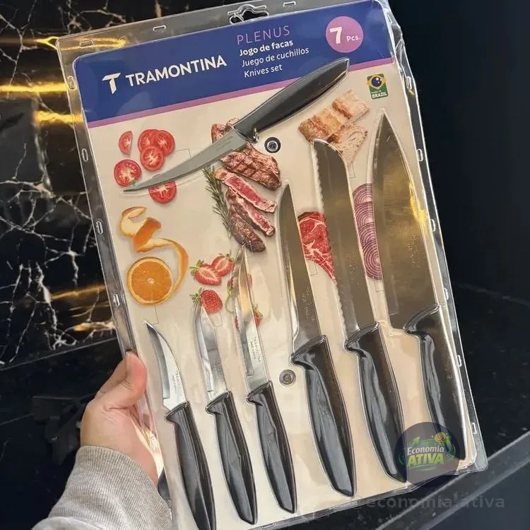 Jogo De Facas Tramontina Plenus Em Aço Inox 7 Peças Cor Preto Casa Cozinha