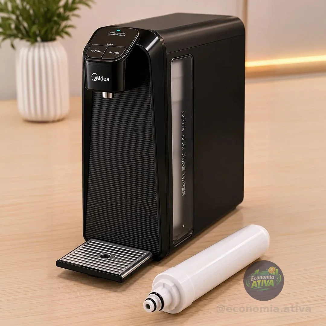 Purificador De Água Midea Slim Pure Cinza Bivolt + 1 Filtro Refil Reserva Original